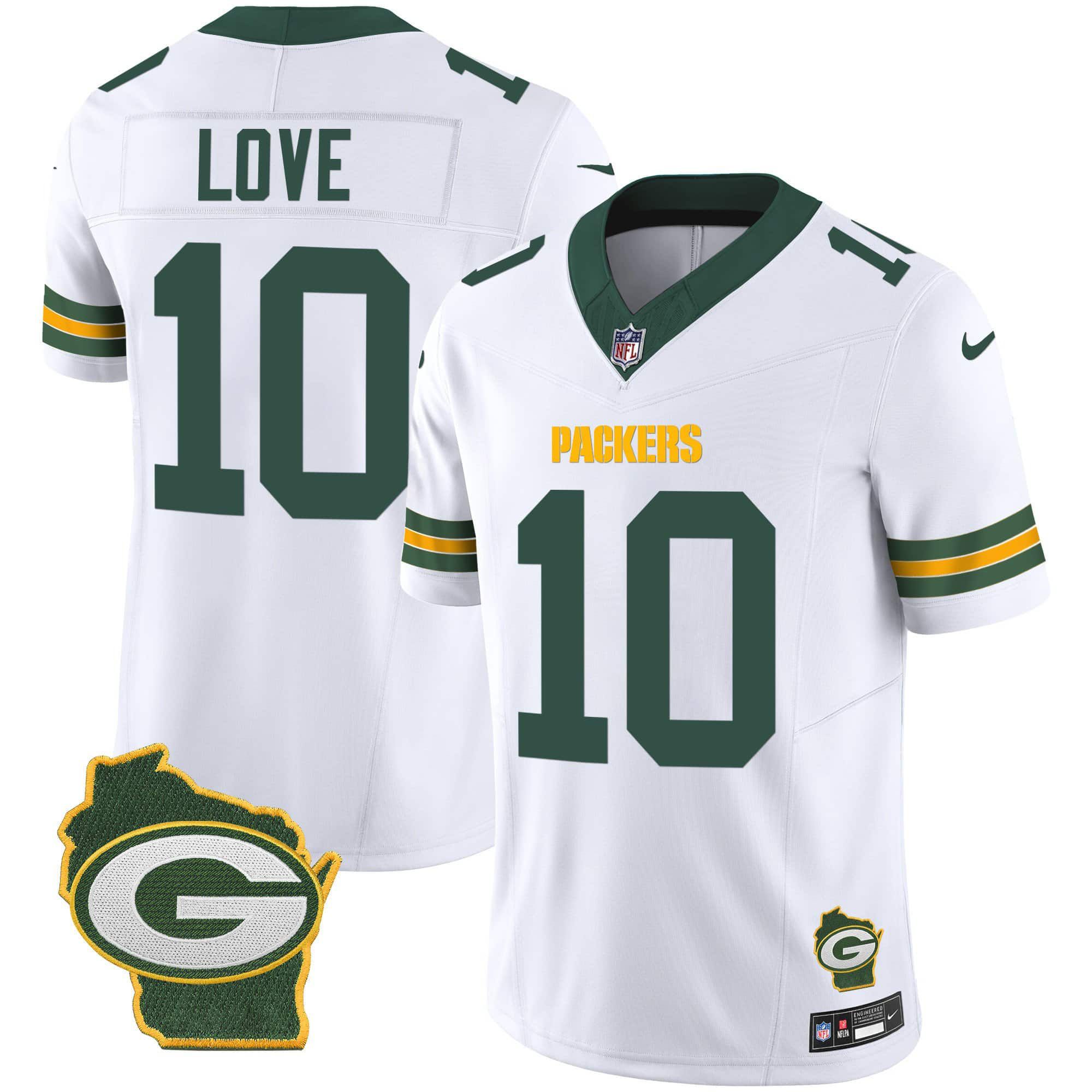 Men Green Bay Packers 10 Love White 2024 Nike Home Patch Vapor NFL Jersey